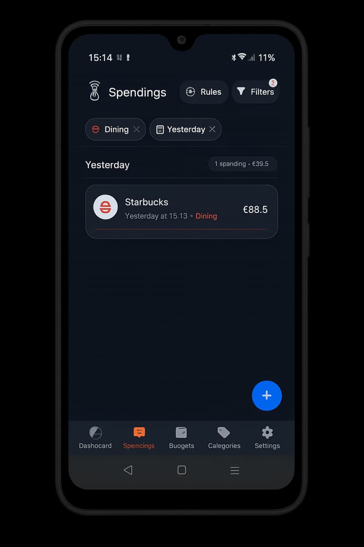 TapSpend automatic tracking